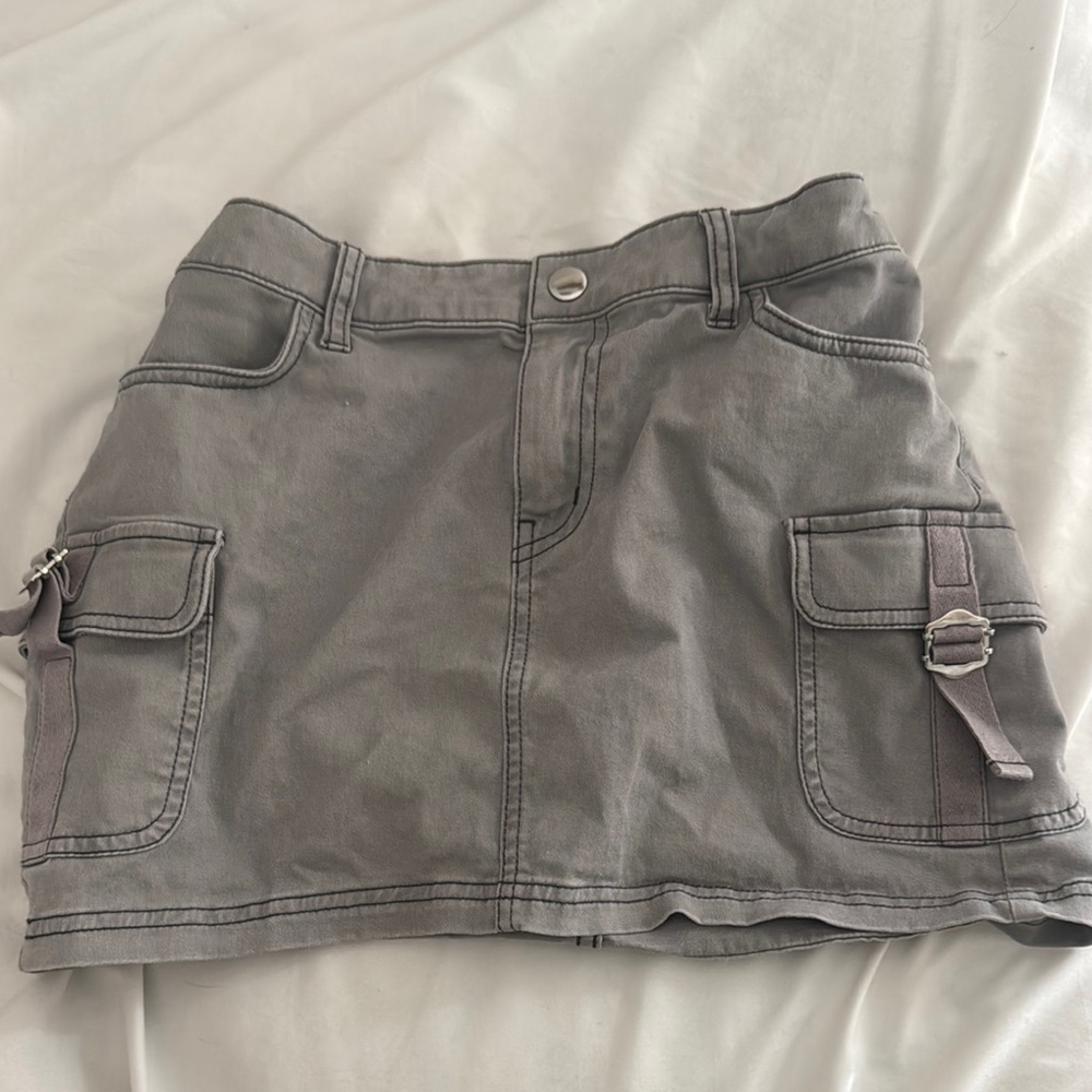 Gray Cargo Mini Skirt